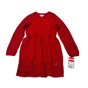 NWT Girls Cat & Jack long sleeve metallic threaded red sweater dress size 4/5